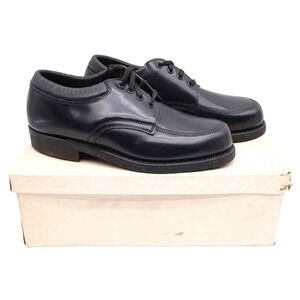 Cedar Crest Vintage Oxford Shoes Mens 7 E Black Leather Moc Toe USA Deadstock